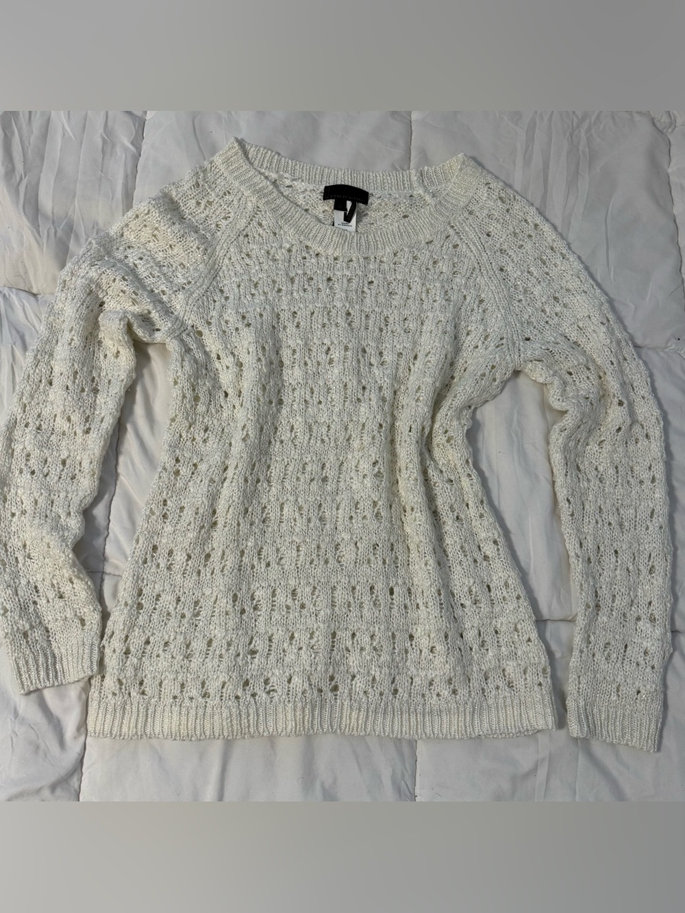 Jeans by Buffalo Cream Metallic Open Knit Sweater L Whimsigoth Coquette Fairy